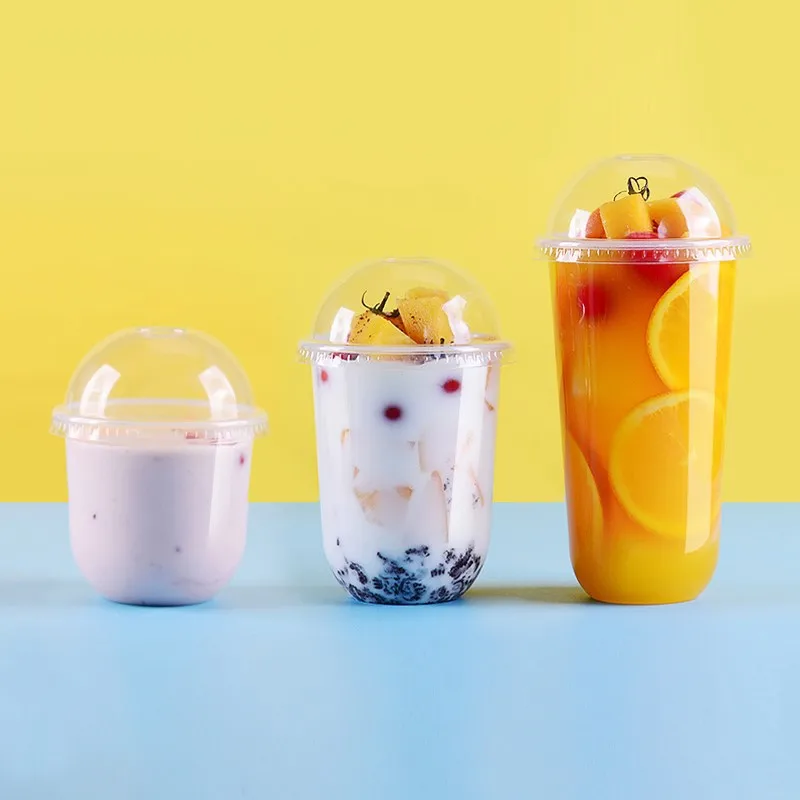 Custom Printed 300ml Clear U Shaped PP Single Wall Cups for Bubble Tea & Boba Plastic Dessert Cups with Lids & Logo
