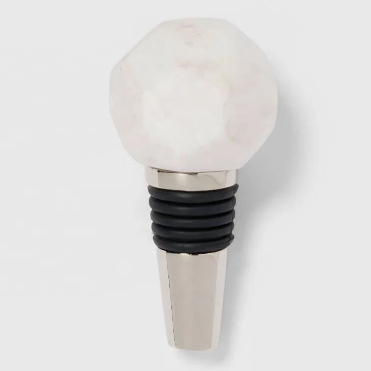 Wholesale Modern White Solid Marble Wine Stopper equipped with silicone ribs