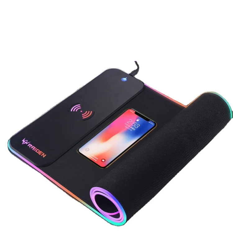 OEM Custom LED Logo 10W 7.5W RGB Luminous Soft Rubber Mat Large Wireless Charging Gaming Mouse Pad