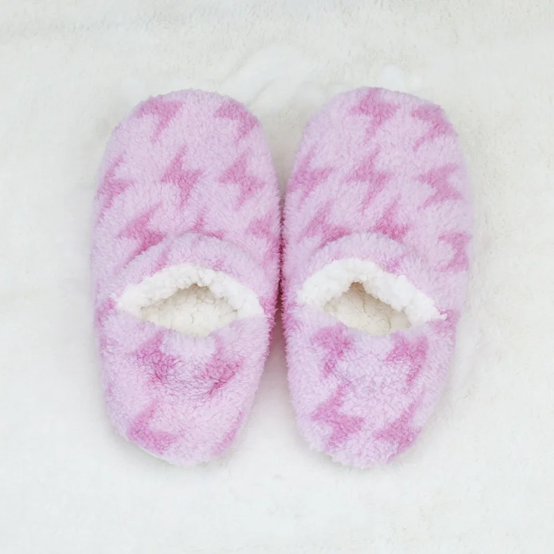 Low MOQ Women Fuzzy Socks Pink Prints Winter Warm Slipper Socks Cozy Soft Fluffy Cute Custom Logo Adult