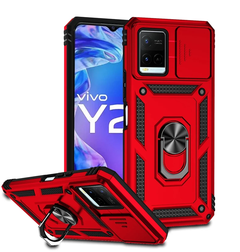 Slide Window Grade Ring Holder Shockproof Cover Luxury Cell Phone Case For VIVO Y20 Y21 Y33S Case