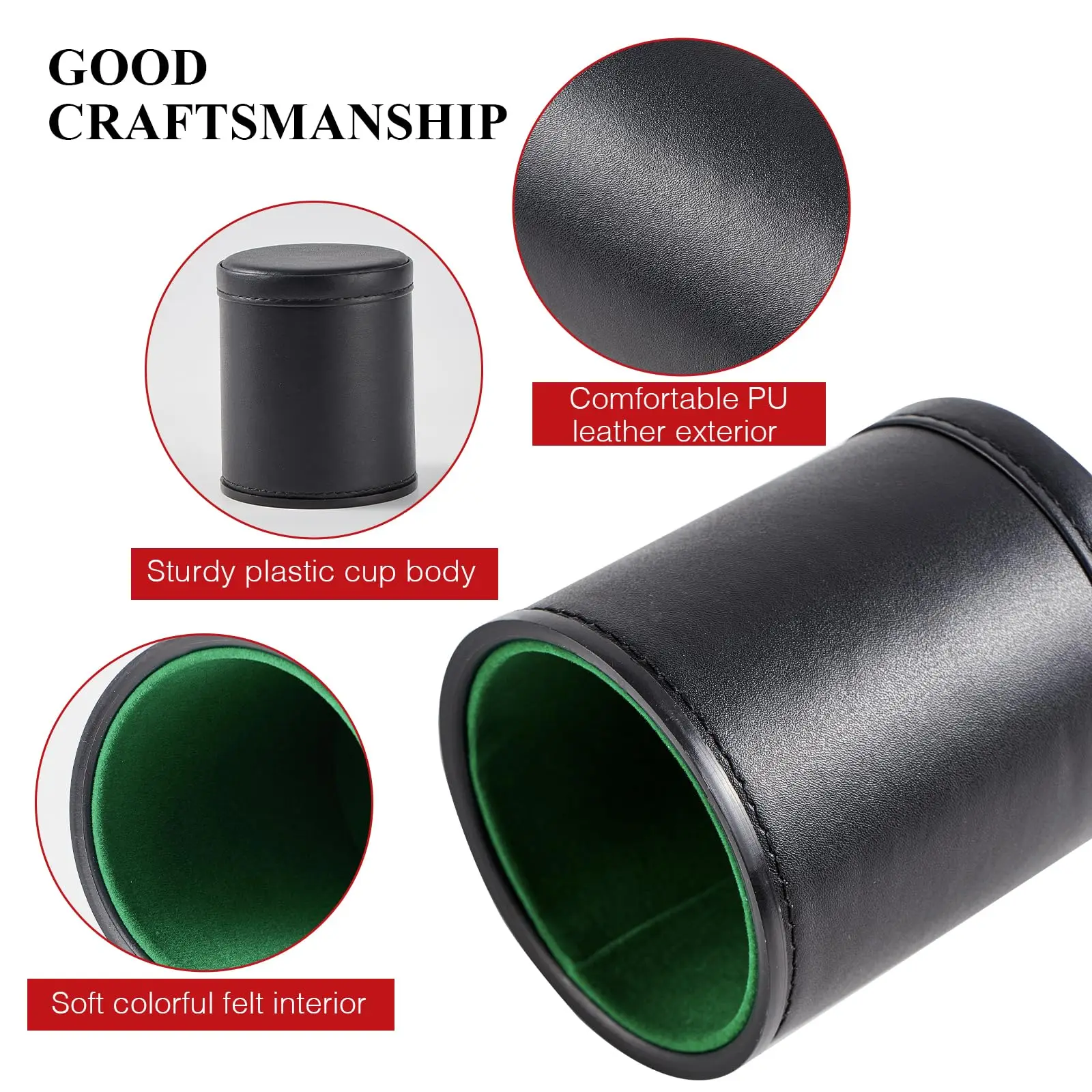 Custom Logo Leather Dice Cups with Colorful Velvet Felt-Lined Interior and Matching Colorful Transparent Dices