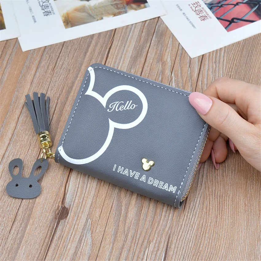 Favorable Popular Fresh Sweet Ladies Short Small Cute Leather Coin Purse with Rabbit Tassel
