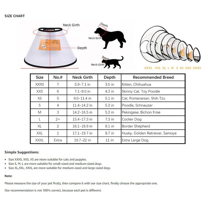 Adjustable Recovery Anti-Bite Lick Wound Healing Protective Neck Cone Collar for Pet Dog & Cat