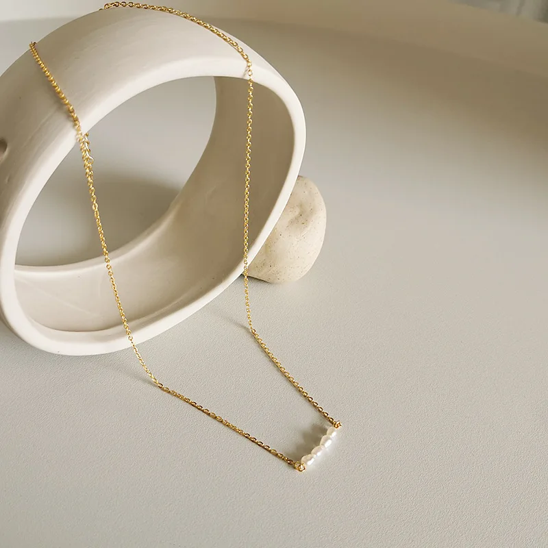 BS49 Trending Freshwater Pearl Necklace 925 Sterling Silver 18k Gold Plated Choke Necklace Jewelry For Women