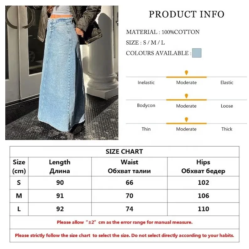 High Quality Retro Denim Skirt Button Irregular High Waist Skirt And Ladies Slit Maxi Blue Jean Women Skirt