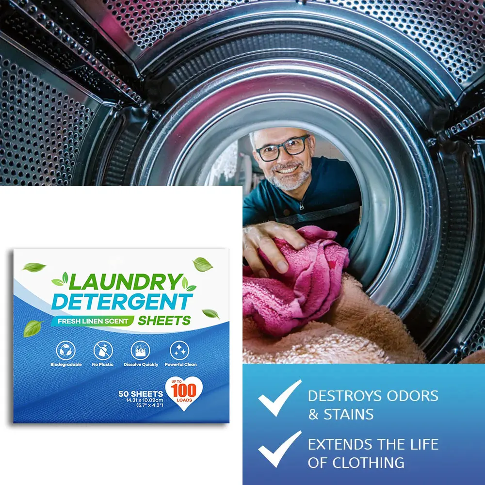 50 Sheets Concentrated Laundry Tablets Strong Decontamination Washing Powder Laundry Soap Cleaning Clothes Detergent Softener