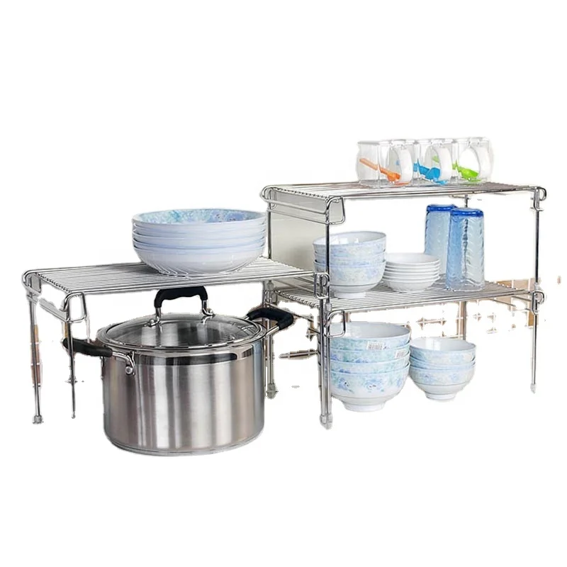 Kitchen Bathroom Accessories stainless steel Stackable Cabinet Shelves Cabinet Organizer With Guard Rails