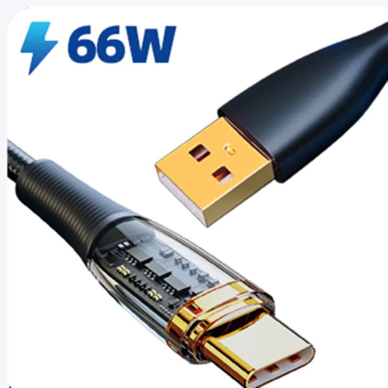 New Arrival Gold Plating Transparent USB Type C To C 5A 100W 66W 20W PD Fast Charging Cable For Mac book Mobile Phones
