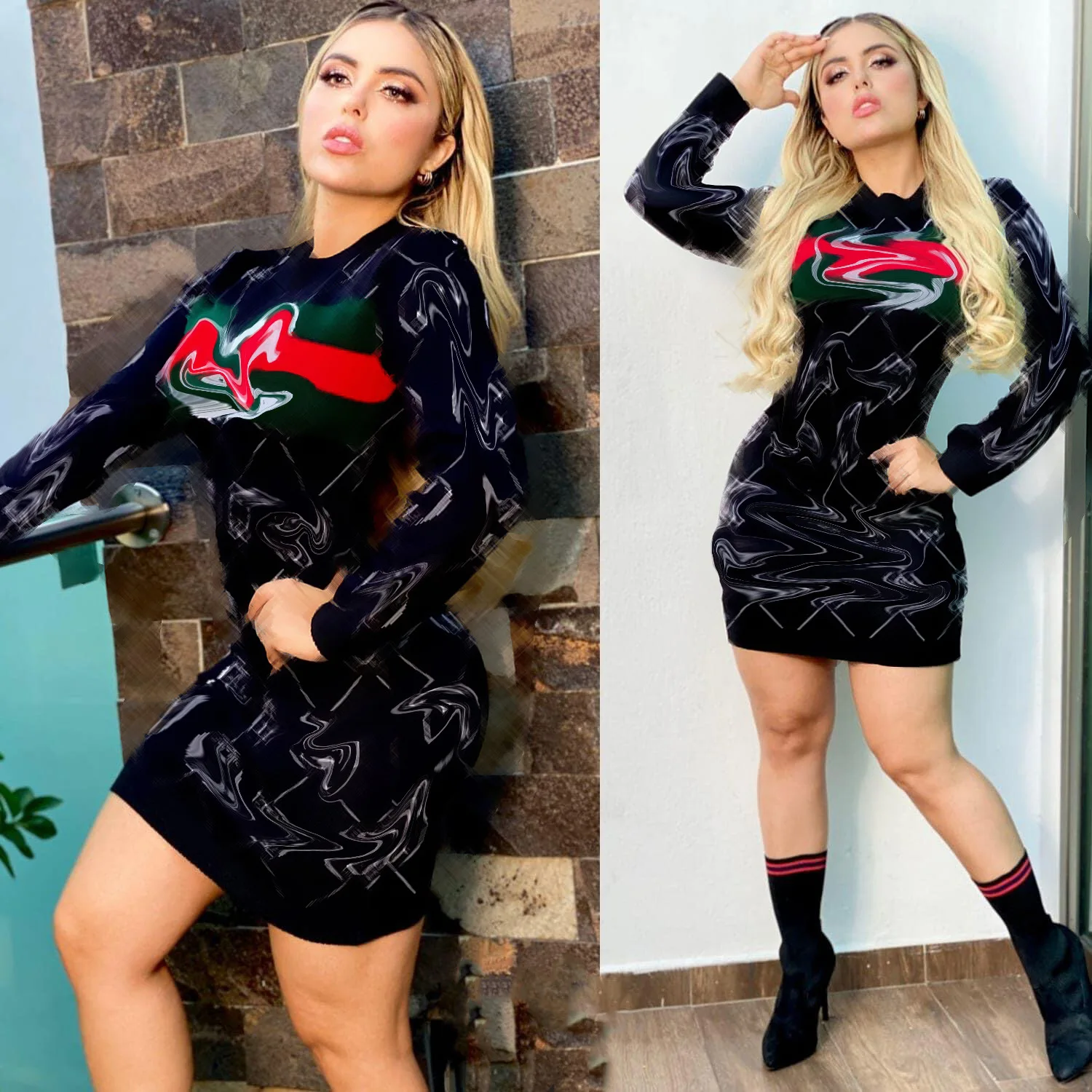 Autumn And Winter Luxury Brand Clothing Fashion Women Sweater Dress Black Dresses Elegant Women High Quality Women Clothing