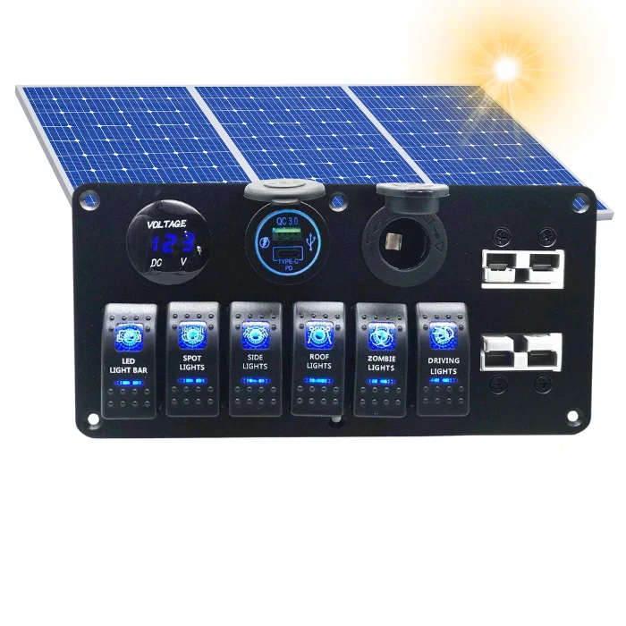 12Volt 6 Gang Led Switch Board Truck Switch Panel 4X4 Switch Panel For Car With 50A Solar Connector Plug