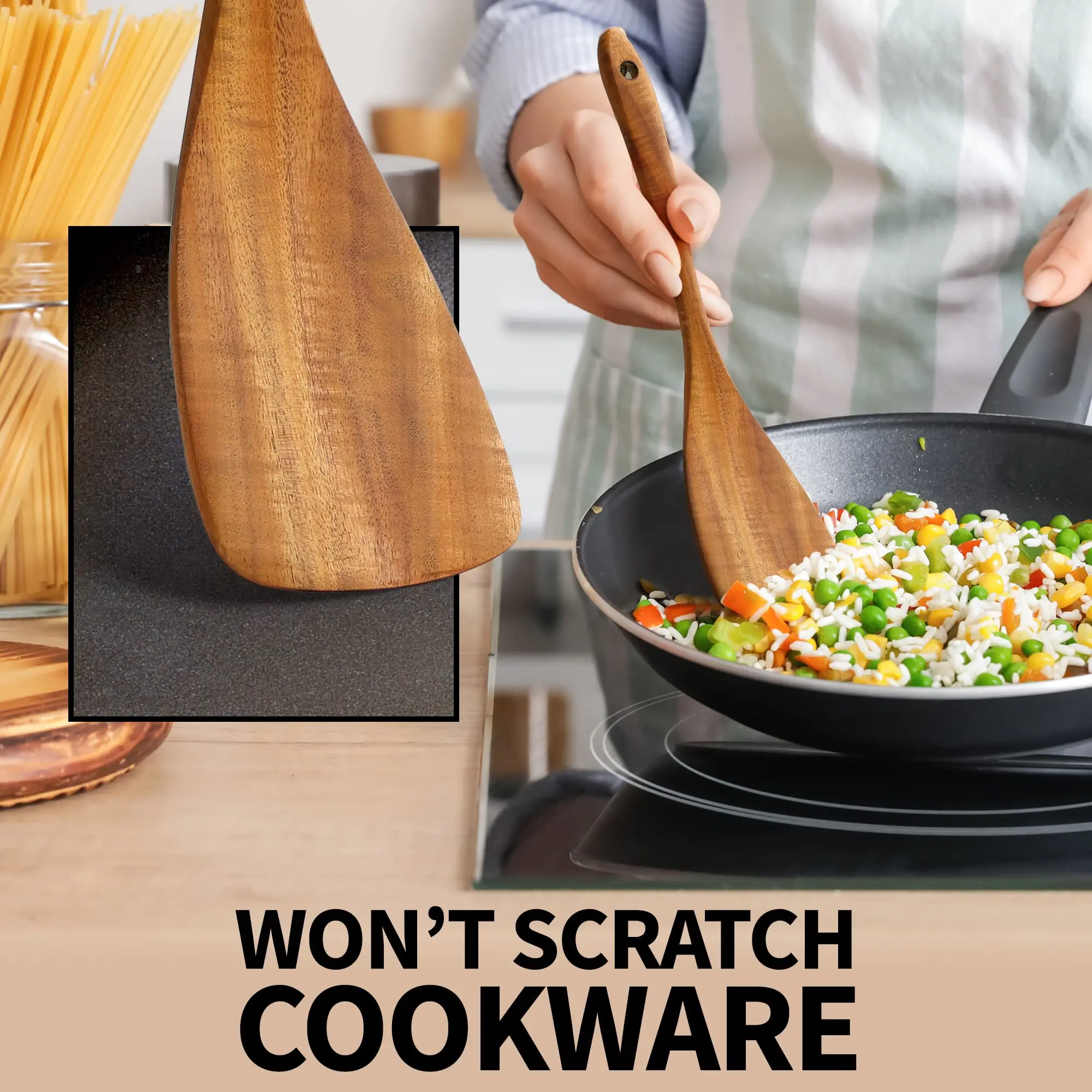 6 Piece Bamboo Utensil Set Perfectware Wooden Spoon and Spatula Set Nonstick Kitchen Utensil Set