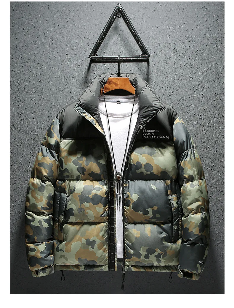 Wholesale Custom Winter Windbreaker Bomber Jackets Coats Camo Puffer Cotton Padded Bubble Down with Hoodie Canvas Woven for Men