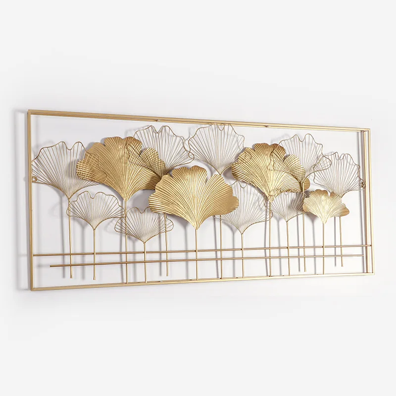 Factory Price Luxury Modern Art Decoration Home Accessories Metal Ginkgo Leaf Design Wall Art Decoration With Frame for Hotel