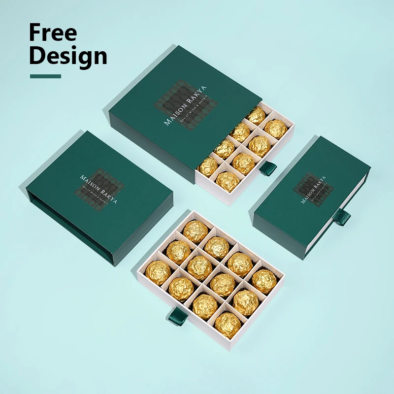 Custom Luxury Drawer Chocolate Packaging Paper Gift Box for 8 12 16 Piece Packing Material Food Candy Packaging Paperboard CMYK