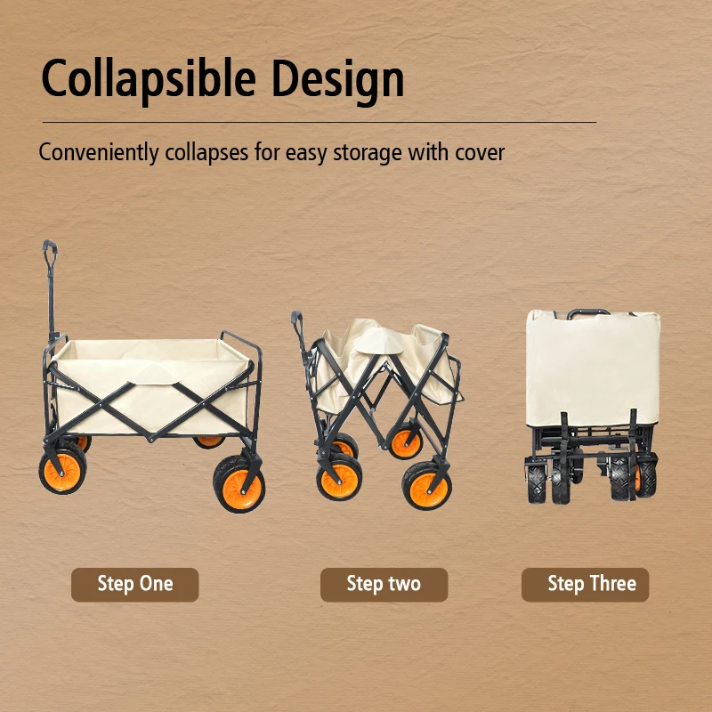 Adjustable Heavy Duty Beach Wagon Camping Cart Trolley Garden Foldable Collapsible Folding Utility Wagon for Outdoor Picnic