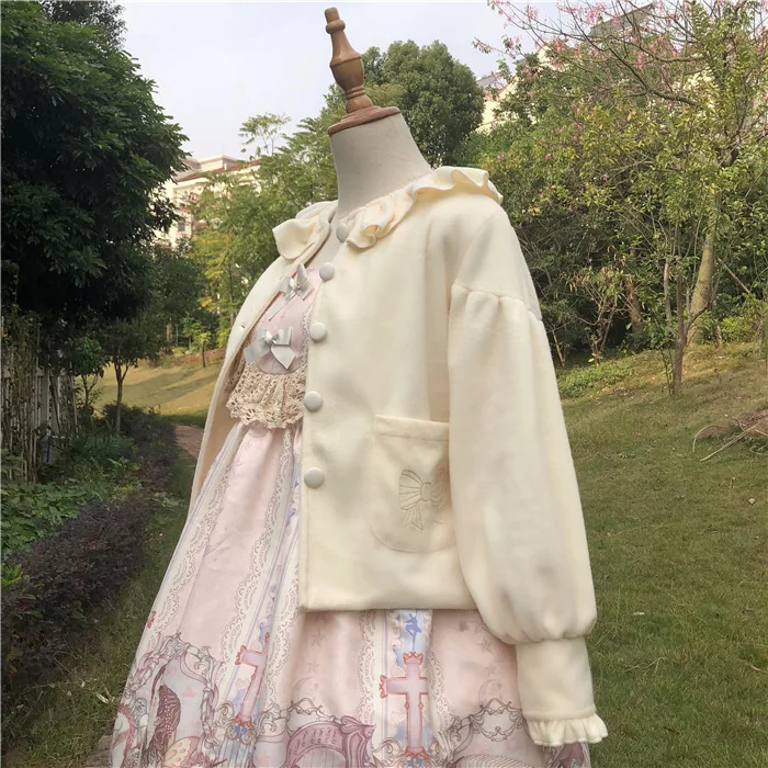 2019 original design in-stock lady winter woolen coat lolita puff sleeve cute coat