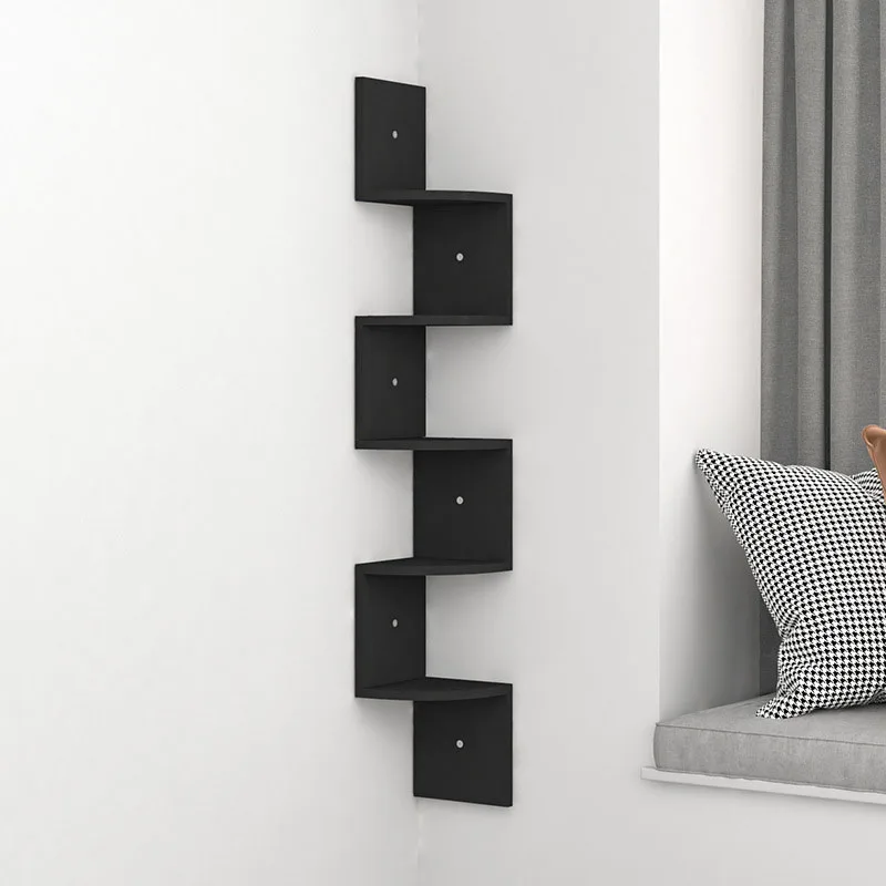 Corner Shelf Unit Wall Mount 5 Tier Wood Floating Shelves, Easy-to-Assemble Tiered Wall Storage, Wall Organizer for Bedroom