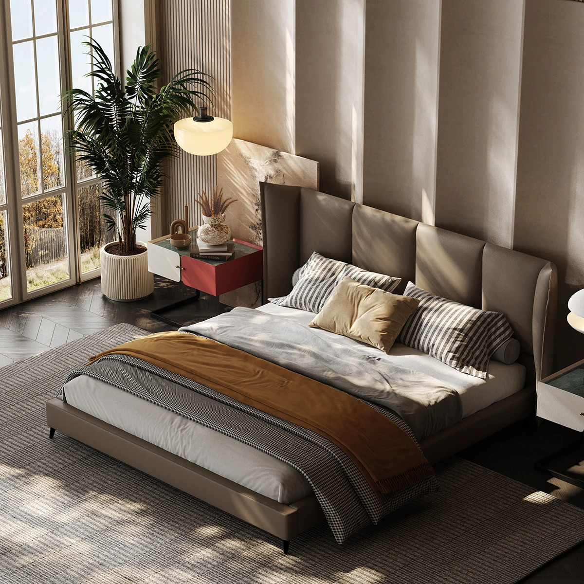 Soft leather king size wedding bed european style nordic leather bed best price master room leather king size wedding bed modern