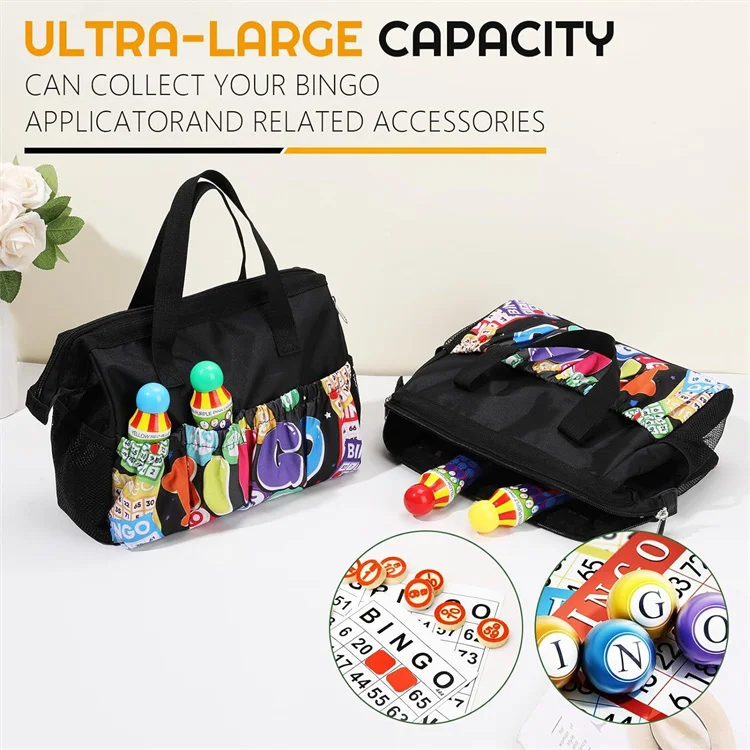 10 pocket bingo dauber bag full open crossbody custom logo loteria bingo tote bag for daubers dabbers