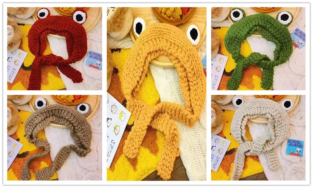 Women cute Girl cosplay Crochet Knitted Winter Headband Hat Beanie Cute Cartoon Frog Big Eyes Earflap Cap Photo Props