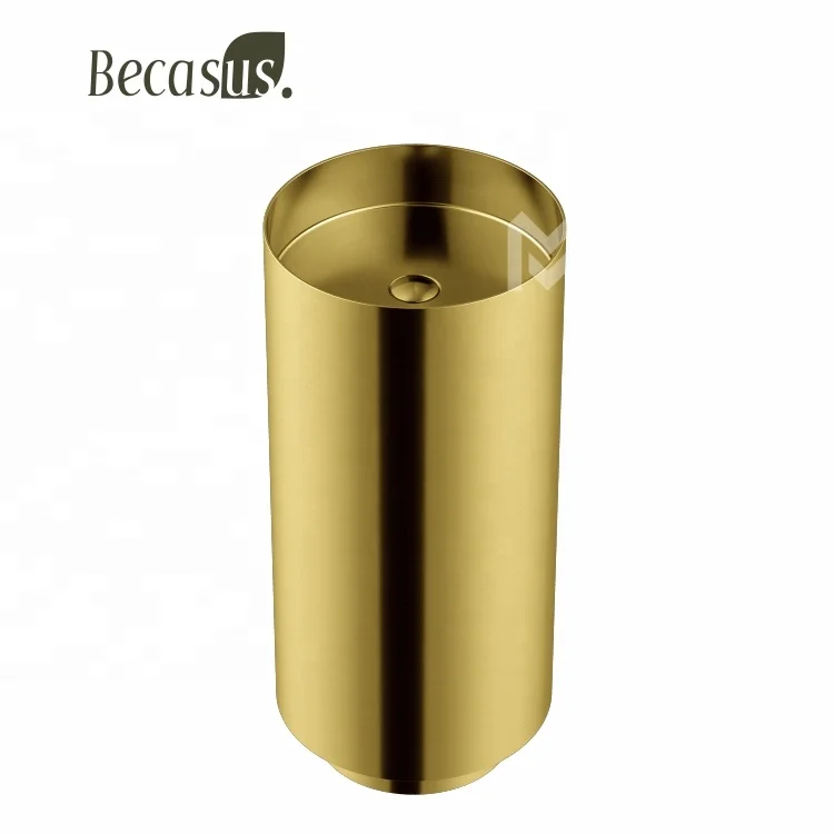 European High End  Round Wash Basin Single Bathroom Standing Sink Washbasins Stainless Steel 304 cylindrical pedestal basin