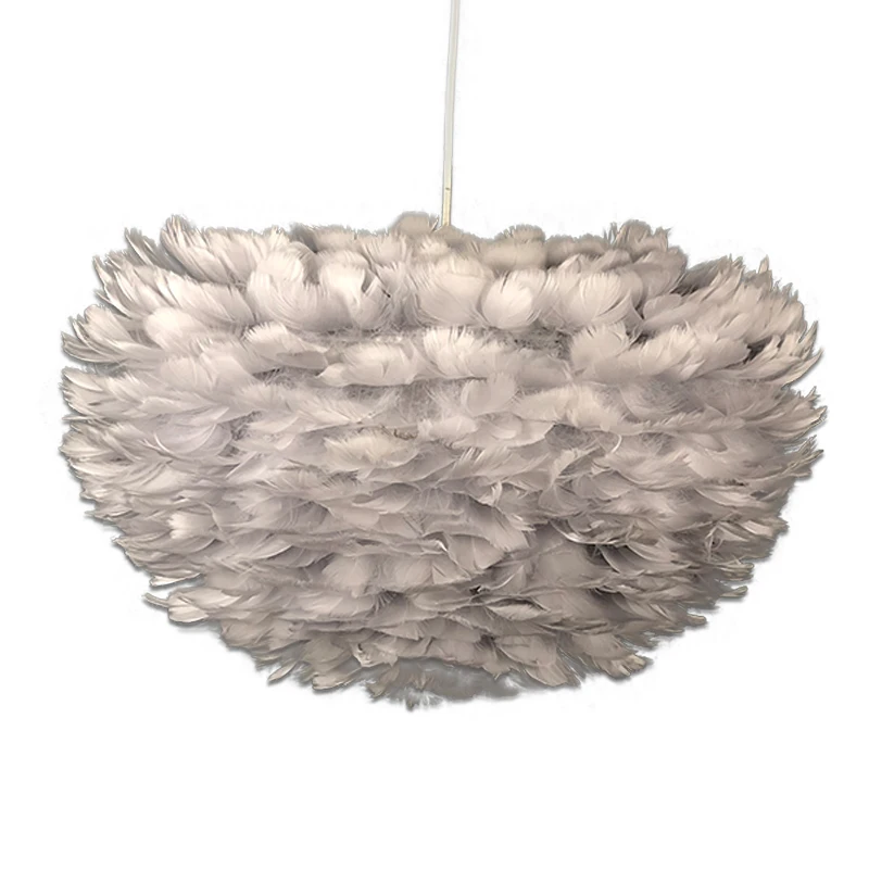 
Pretty decoration grey color feather material pendant lamp 