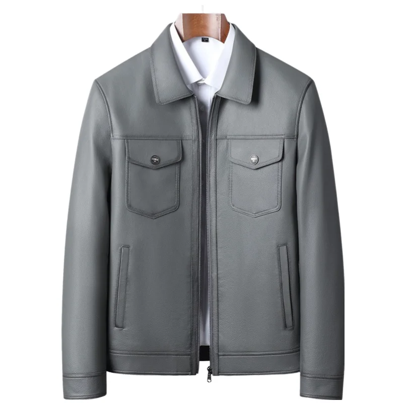 short lapel custom leather jacket cowhide leather jacket for men genuine leather jacket