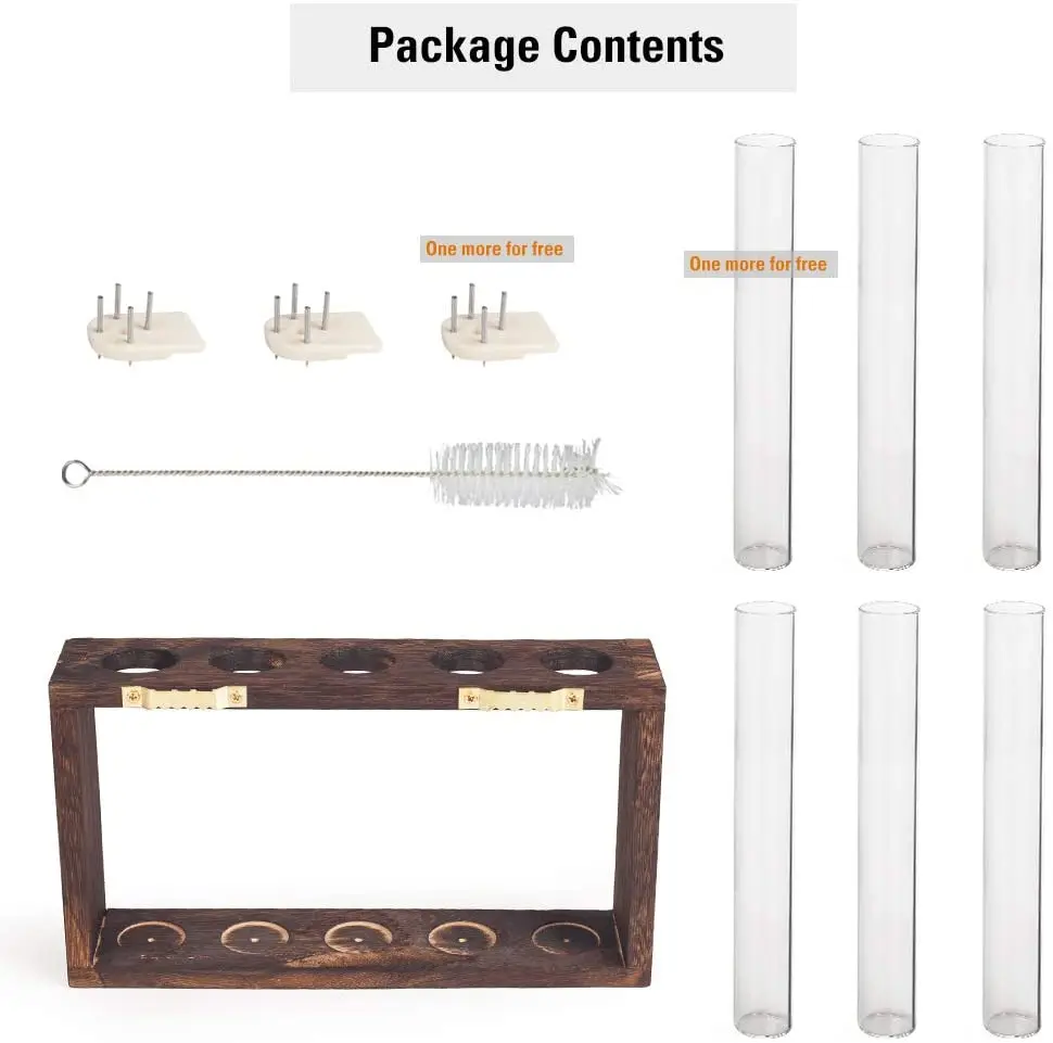Plant Terrarium with Wooden Stand, Wall Hanging Glass Planter Propagation Station with 5 Test Tube