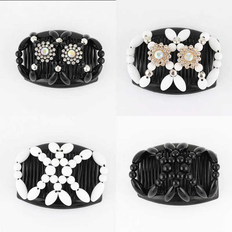 Wholesale Elastic Hairpin Stretch Hair Comb Hot Sales Beaded Hair Magic Comb Clip Beads Pin Ladies Hair Accessories