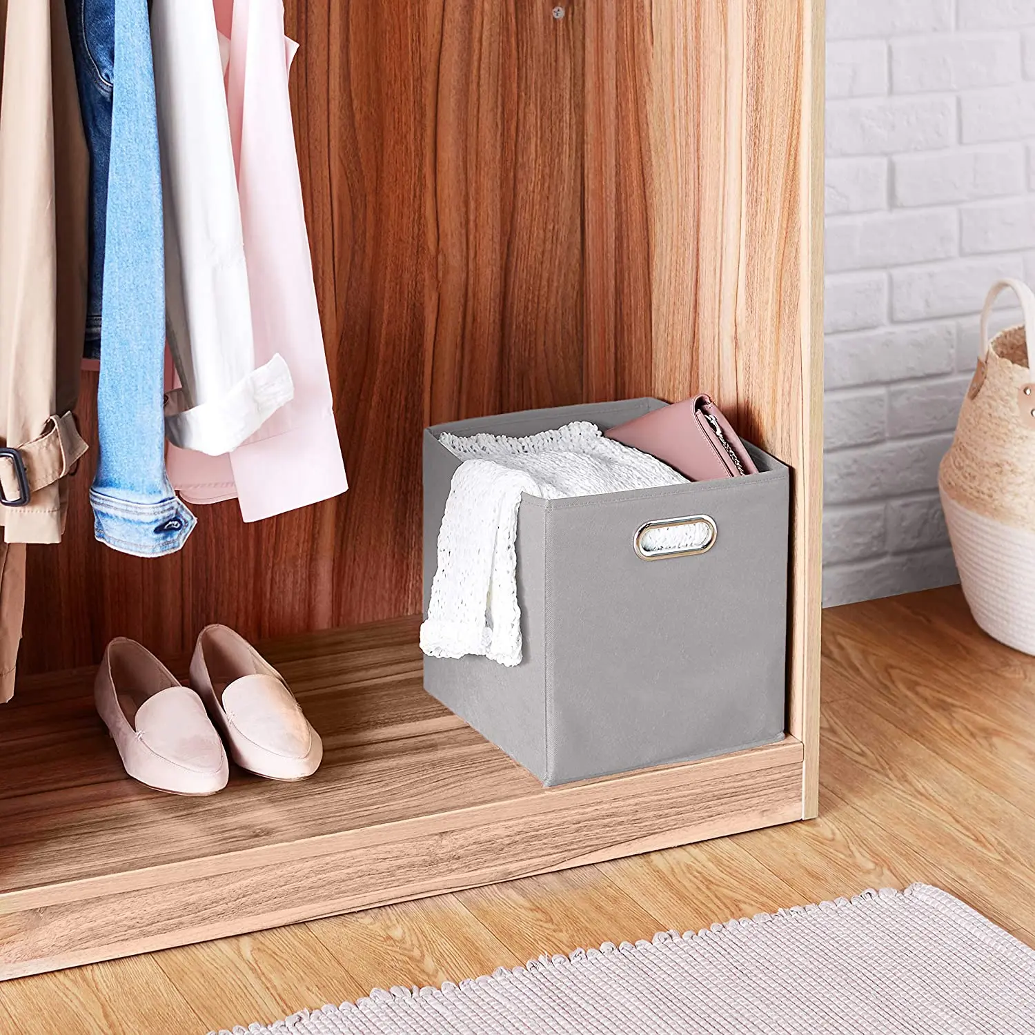 Collapsible Fabric Storage Bins with Metal Handles for Wardrobe Clothes Organizer Home Storage Organization
