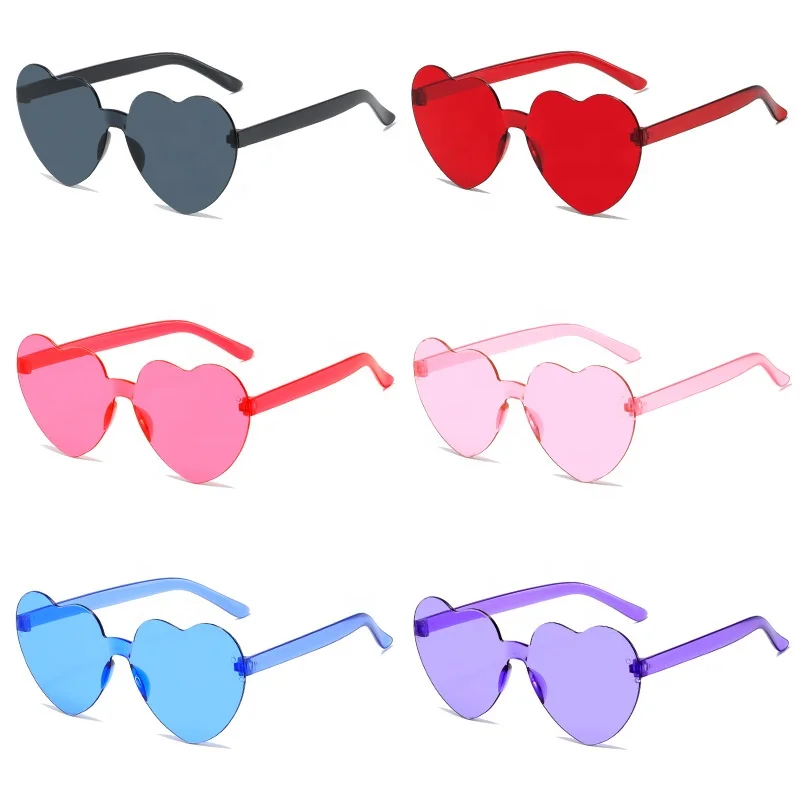 Heart Shaped Rimless Sunglasses Bachelorette Party Decoration Cool Sunglasses Colorful Plastic Festival Accessories