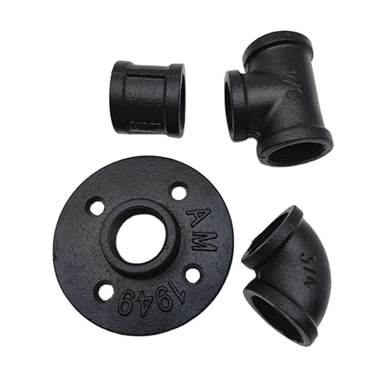 3/4 inch Malleable iron black Socket Female with ribs Banded cast iron pipe fittings used for home decor