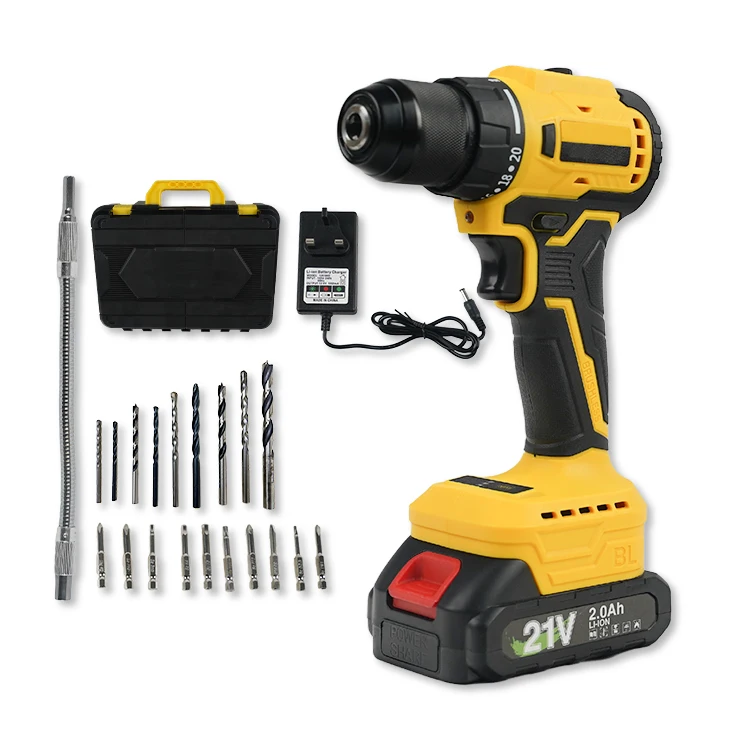 Online shop same type portable household DIY tools set 21V 2Ah electric li-ion battery power brushless cordless drill