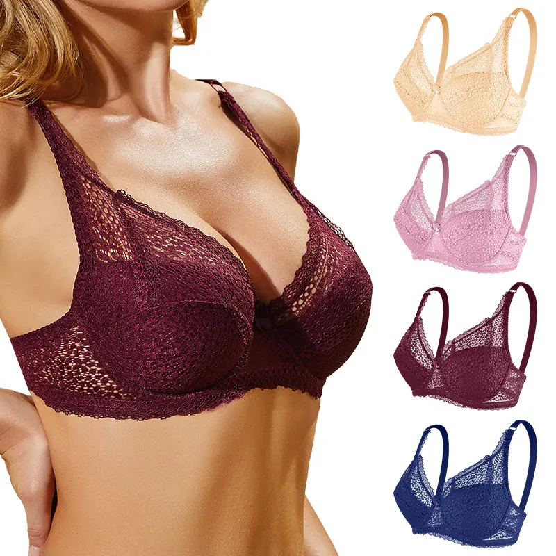 Женский бюстгальтер с полным покрытием ультратонкий без косточек регулируемыми бретелями C D белый бюстгальтер-минимайзер кружевной большого размера