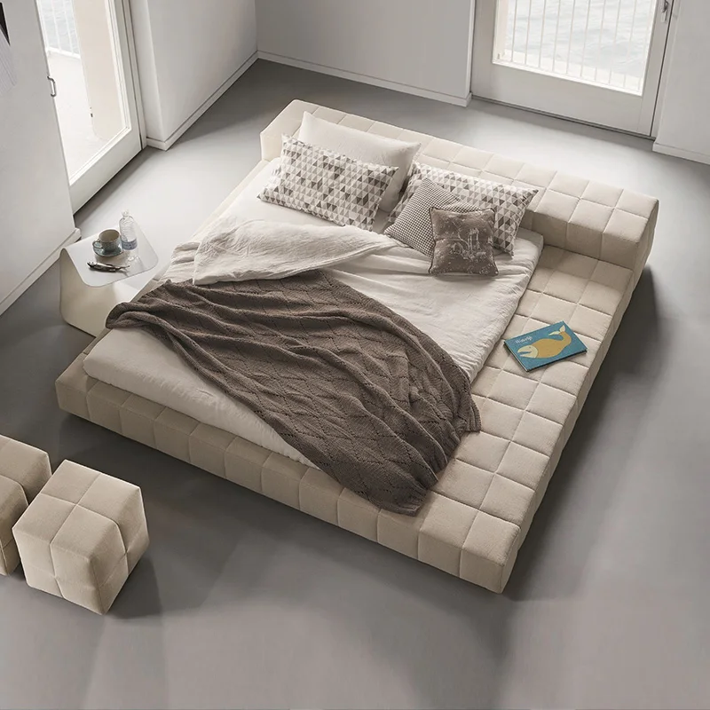 Newest Italian minimalist tatami floor platform bed upholstered kids bed low back full size king queen wooden frame bed