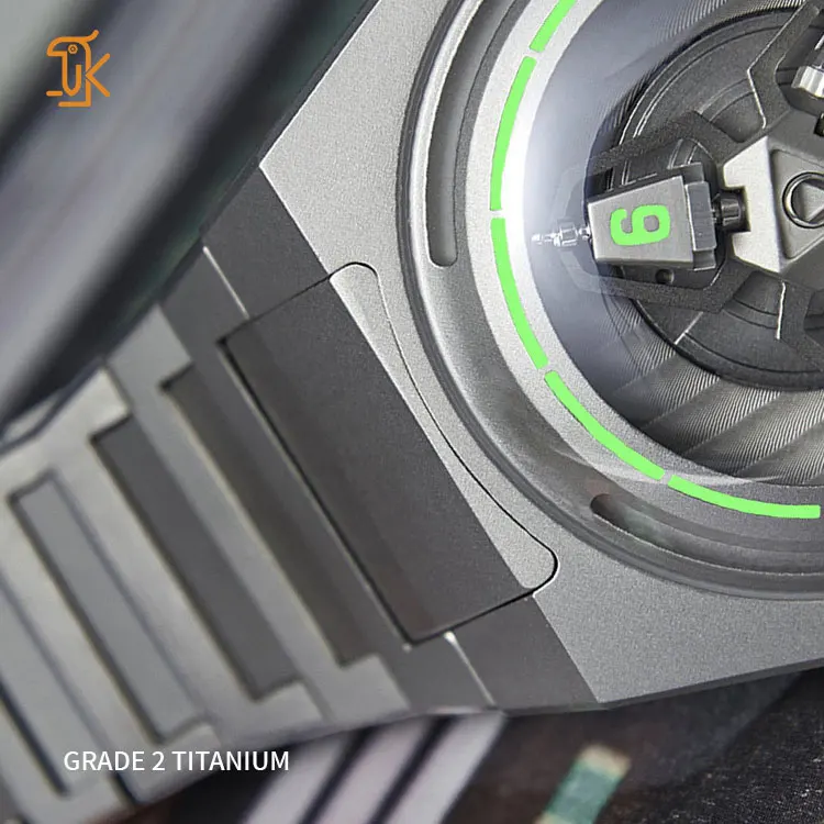 Custom Limited Edition Mechanical Watches with Titanium Strap And Case Spinner Wandering Hour Curved Glass Automatic Watch