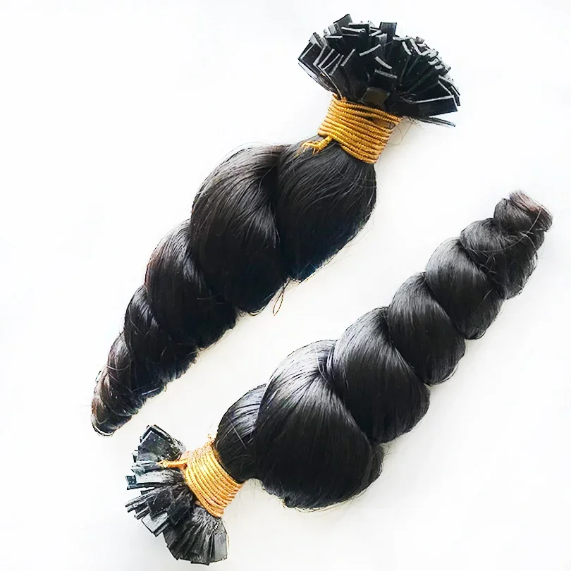 Flat Tip Fusion Keratin Human Hair Extensions, Loose Wave, 100 Strands