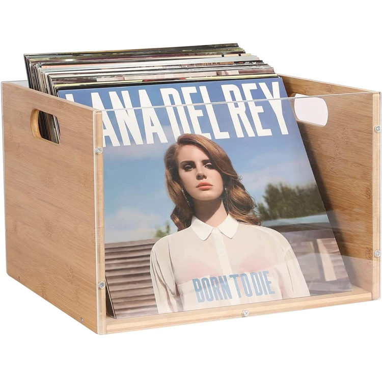 Caja Almacenamiento Madera Home Office Bamboo And Acrylic Storage Box Organizer Documents File Vinyl Record Toys With Handles