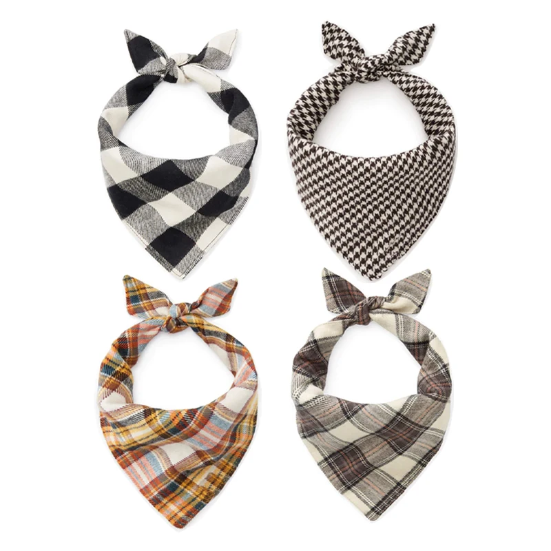Plaid Painting Bibs Dog Scarf Bandana Washable Adjustable Kerchief Customizable Triangle Dog Bandana