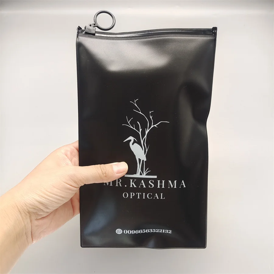 Custom small recyclable eco-friendly plastic black pvc zipper bag with handle for cosmetic jewelry packaging zip lock pouch