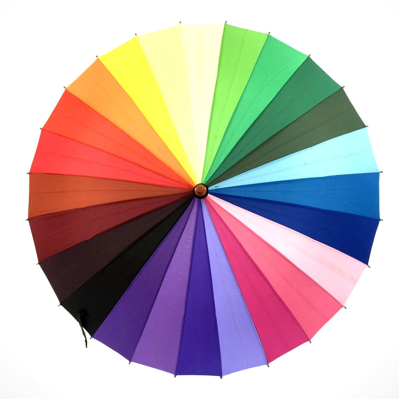 24 ribs rainbow umbrella high quality chromatic wooden  straight umbrella