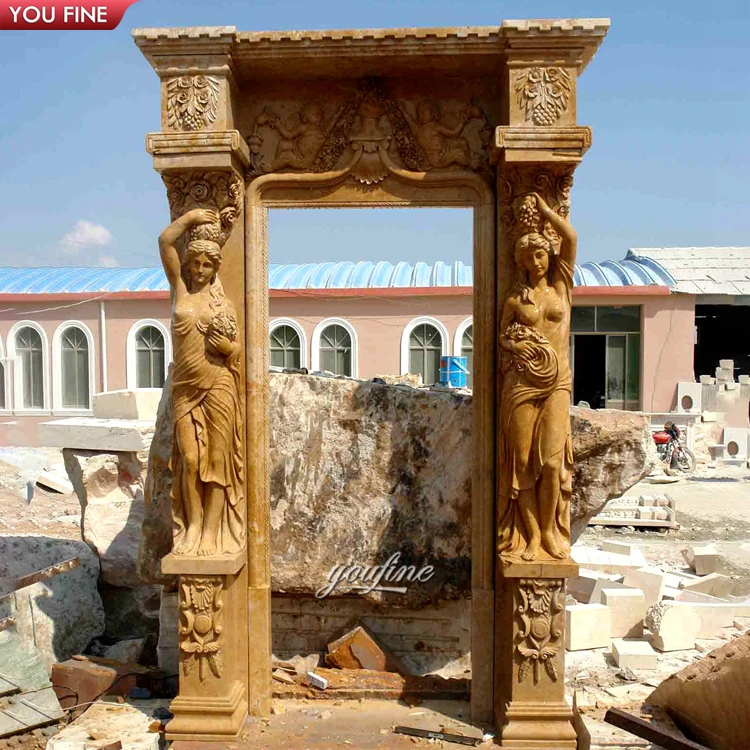 Custom European Luxurious Big White Marble Door Frame Statue Column Surround