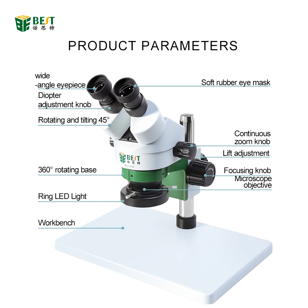 BST-X5D 7X-45X Digital Laboratory Binocular Wide Angel WF10X Electric Microscope for PCB CPU Motherboard Digital Inspection