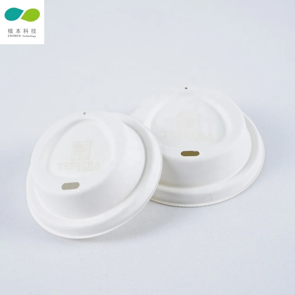 Two colors 80mm and 90mm sugarcane bagasse pulp paper coffee cup lid