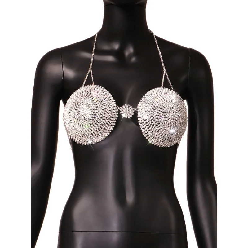 Women White Nude Sexy Diamond Diamante Trim Hoop Corset Push Up Bralet Bra Body Chain Women Harness