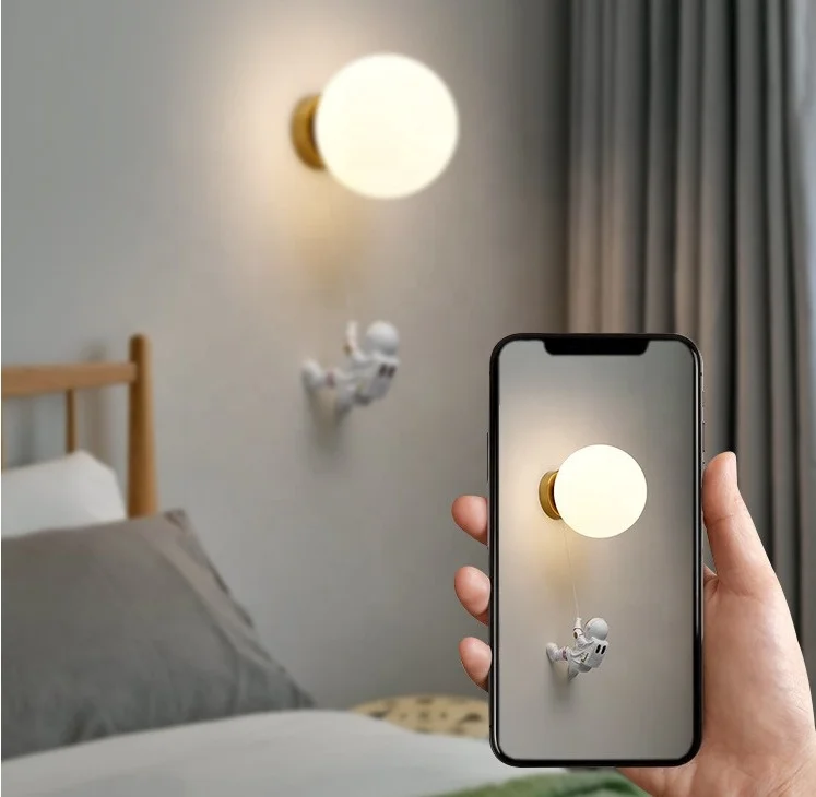 Biumart Modern Moon Lamp Planet Astronaut LED Wall Lamp Indoor Creative Design LED Wall Lamp for Bedroom Living room
