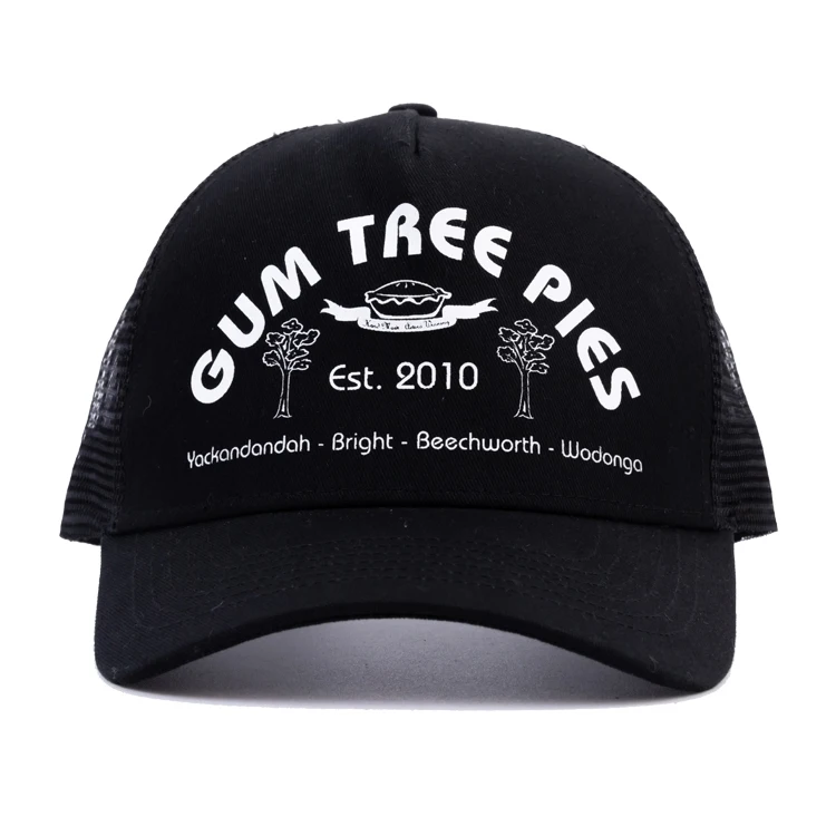 High Quality Black 5 Panel Plain Mesh Cotton Twill Custom Logo 3D Puff Printing Screen Print Black Trucker Cap Hat In Bulk