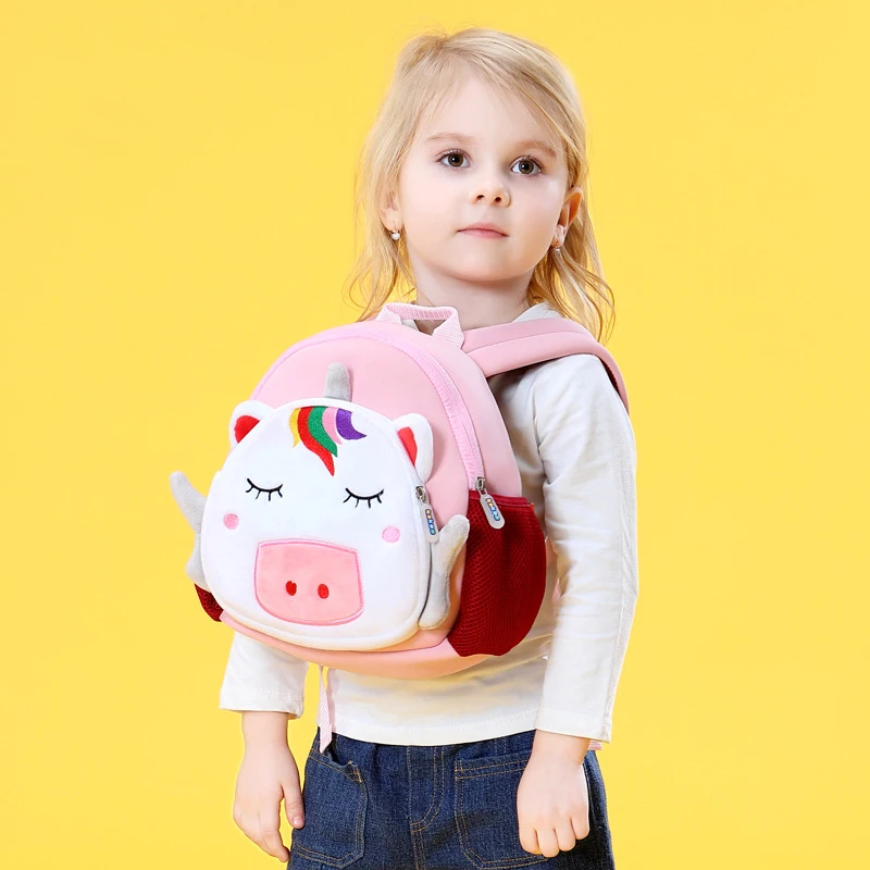 Neoprene Large Anti-lost Cartoon animal child Kids 3D Plush Backpacks daycare toddler bag for girls