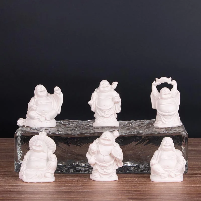 Collectible Gifts Golden Buddha Statue Feng Shui Decoration Figurines 6 Piece Set Golden Resin Laughing Buddha Statue